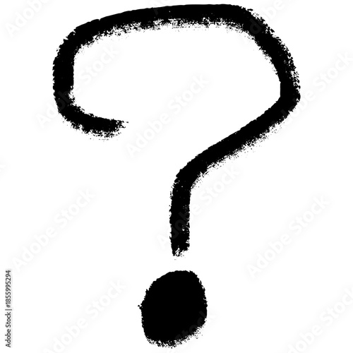 筆文字の手書き黒い墨のはてな記号が浮かび上がり、疑問や思考の始まりを直感的に表現　感嘆符