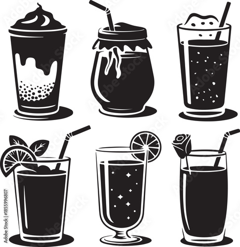 Assorted refreshing summer drinks in different glassware illustration