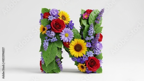A vibrant floral arrangement featuring a bunch of colorful spring flowers like pink roses and orange gerbera daisies in a decorative vase isolated against a natural backdrop