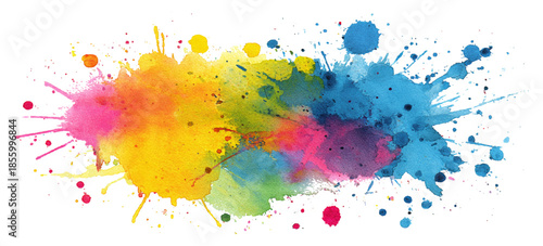 Colorful rainbow watercolor illustration with bright ink splashes. creative watercolor art background with colorful brush strokes ink splatter texture.
