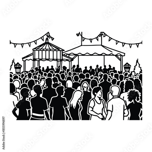 Crowded people silhouette street festival