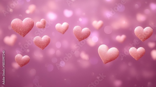 Soft Glittering Pink Hearts Floating on a Blurred Background Perfect for Romantic Themes, Valentine's Day, Decorations, and Love Celebrations