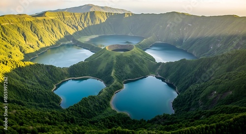 Stunning aerial view of Lagoa das Sete Cidades, Azores, Portugal.