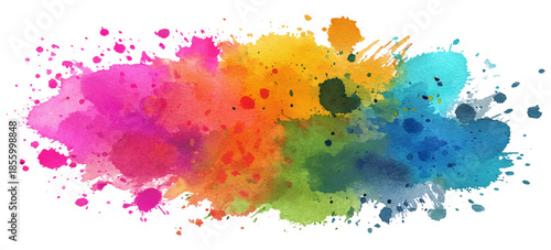 Colorful rainbow watercolor illustration with bright ink splashes. creative watercolor art background with colorful brush strokes ink splatter texture.