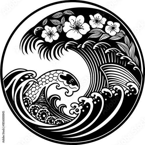 Cultural Japanese wave pattern background, modern and traditional fusion