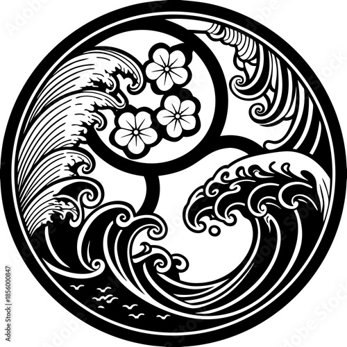 Cultural Japanese wave pattern background, modern and traditional fusion