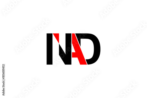 NAD Letter Logo Design in Black and Red – Bold, Modern, Minimalist, Geometric Branding Illustration