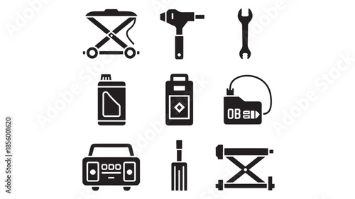 Collection of various tools and equipment icons displayed on a clean white background