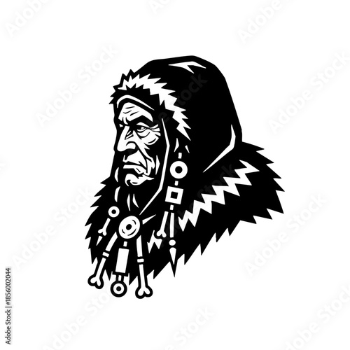 Portrait of Stern Elder Man in Fur Hood Illustration