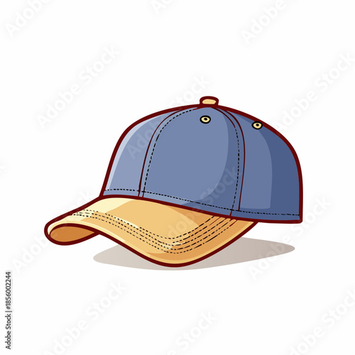 Casual baseball cap with a beige curved brim and blue crown featuring eyelets for ventilation