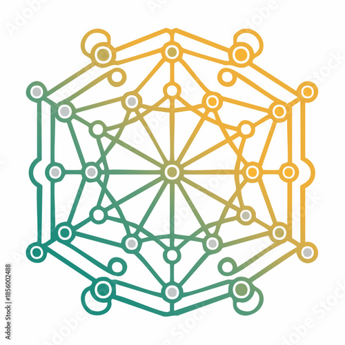 Colorful geometric network diagram illustrating interconnected nodes and relationships suitable