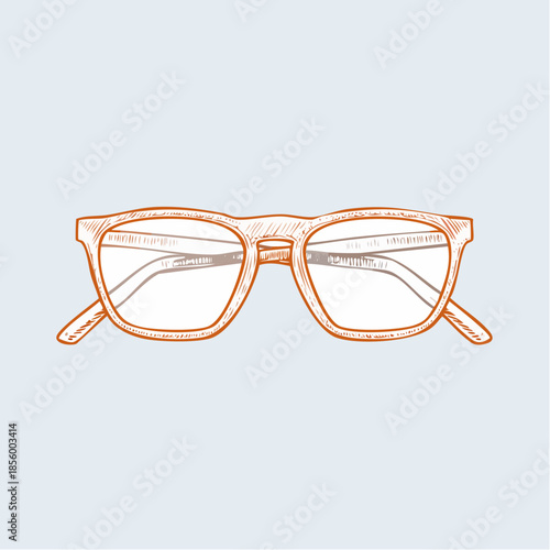 Illustration of a Pair of Classic Glasses with Transparent Lenses and Light Brown Frame