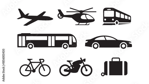 Various transportation modes illustrated in a simple graphic style