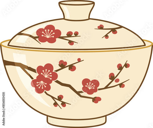 A beautiful ceramic bowl with a cherry blossom design for Chinese Lunar New Year