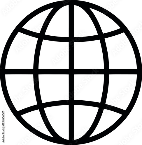 Black outline icon of a globe representing global network, internet, and worldwide connection