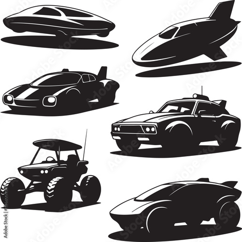Futuristicconceptvehiclesandflyingcarsillustrationcollection