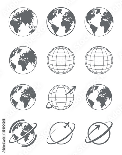 earth, global image, icon for travel agencies, geographical maps, world exploration, navigation systems, tourism branding, and orbital satellite views isolated on a clean white background.
