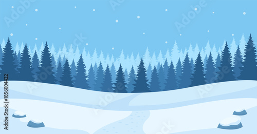 Winter forest background with snow-covered trees and calm seasonal atmosphere. Perfect for holiday cards, posters, wallpapers, nature themes, packaging, and winter illustration projects