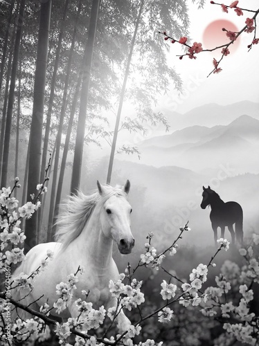 Serene Horses in a Bamboo Forest