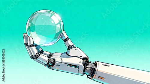 Robot hand holding glass sphere