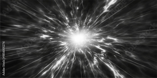 A futuristic 3d digital illustration of a blue star energy explosion featuring a glowing vortex and fractal light patterns in motion across a blurred galaxy space backdrop