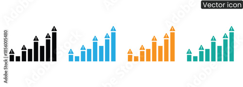 Vibrant vector bar graphs with upward trend arrows for business presentations and reports