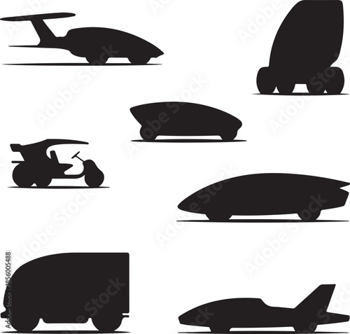 Futuristic concept vehicles in different styles and designs isolated illustration