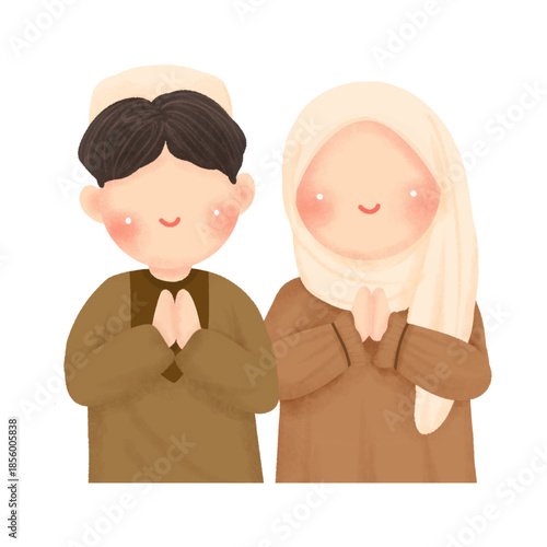 Cute Muslim Couple Greeting Gesture