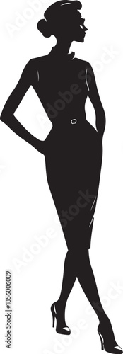 Top Model Silhouette Hand-drawn Sketch Drawing Vector Illustration, Line Linear Symbol Engraving Coloring Book, Black and White Isolated