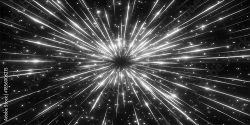 A futuristic digital wallpaper featuring a bright explosion of light and a blue galaxy burst against a black night sky background with glowing stars and celebration fireworks in a cosmic design