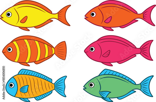 All Kinds of Fishes Collection. Freshwater and Marine Fishes Set. Various Fish Species Collection. Colorful Fish Variety Illustration. Tropical and Ocean Fishes Group. Fish Species Variety Set