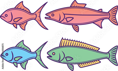 All Kinds of Fishes Collection. Freshwater and Marine Fishes Set. Various Fish Species Collection. Colorful Fish Variety Illustration. Tropical and Ocean Fishes Group. Fish Species Variety Set
