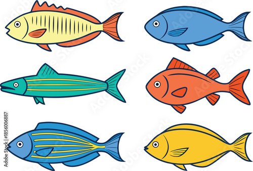All Kinds of Fishes Collection. Freshwater and Marine Fishes Set. Various Fish Species Collection. Colorful Fish Variety Illustration. Tropical and Ocean Fishes Group. Fish Species Variety Set