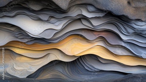 A digital illustration of a rock formation with multiple layers of colors and textures.