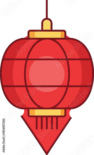 A vibrant red Chinese lantern hanging from a string on a white background, symbolizing good luck and prosperity during the Chinese Lunar New Year