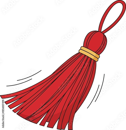A vibrant red tassel with a golden band and loop, symbolizing good luck and prosperity during Chinese / Lunar New Year