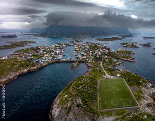 Famous Football Ground In Henningsvaer City On Lofoten Islands In Norway