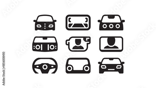 Collection of simple camera icons arranged in a grid pattern on a white background
