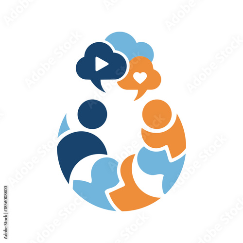 Diversity Chat design logo, people talking family together human unity chat bubble logo vector icon