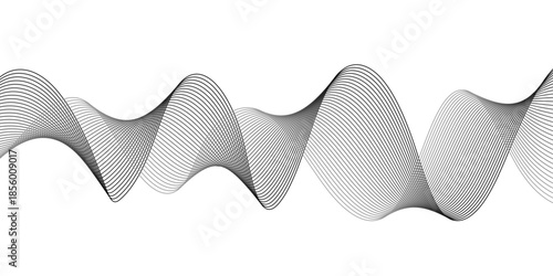 Abstract technology lines on white background. Undulate Grey Wave Swirl, frequency sound wave, twisted curve lines with blend effect, wave with lines created using blend tool.