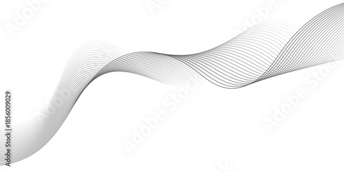 Abstract technology lines on white background. Undulate Grey Wave Swirl, frequency sound wave, twisted curve lines with blend effect, wave with lines created using blend tool.