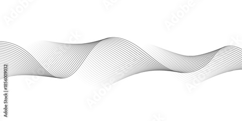 Abstract technology lines on white background. Undulate Grey Wave Swirl, frequency sound wave, twisted curve lines with blend effect, wave with lines created using blend tool.