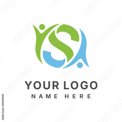 health care logo design template, medical logo design, letter S medical logo, healthy people logo design