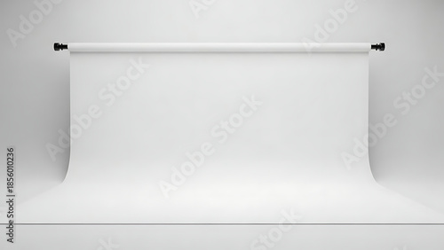 Seamless white backdrop in a studio, perfect for professional photography and videography