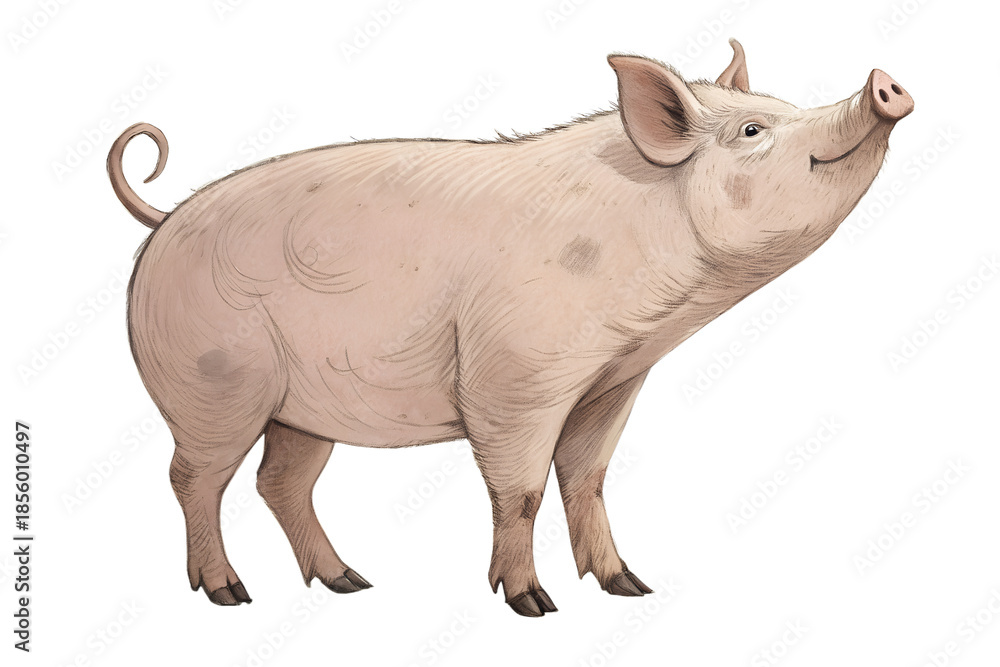Fototapeta premium Pig standing in a natural pose. Farm animal isolated on transparent background.