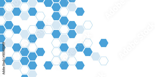 Abstract blue hexagon frame on white background. Molecular structure and medical concept. Suitable for science and technology. Vector