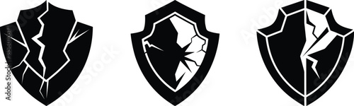 broken shield vector silhouette set