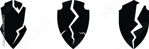 broken shield vector silhouette set art and illustration