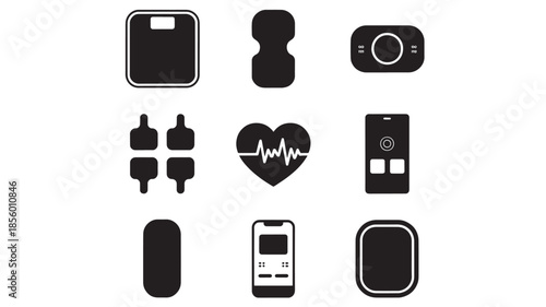 A collection of icons representing various health and fitness symbols displayed on a clean white background.