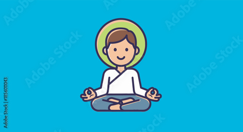 Cartoon illustration of a character sitting cross-legged in a meditation position with a halo above his head, symbolizing calm and peace of mind.